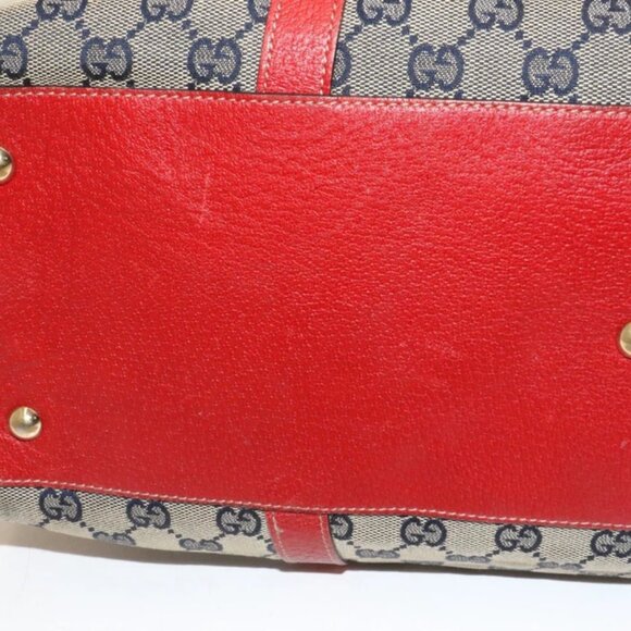 Gucci Vintage Red and Navy GG Monogram Satchel - Picture 10 of 14